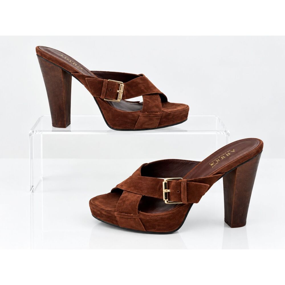 ABS Allen Schwartz Suede Platform Sandals Women's 8.5B Cognac Brown Heels